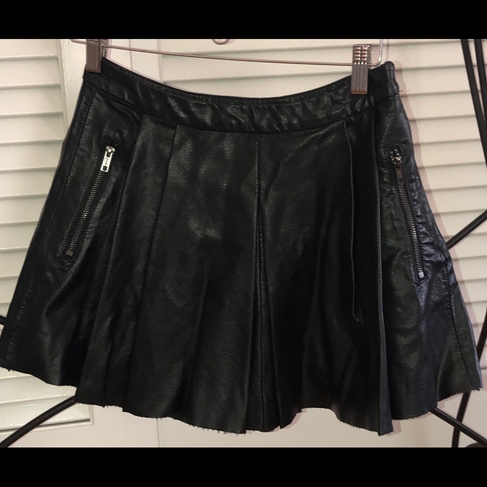 Pleated Vegan Leather Skirt